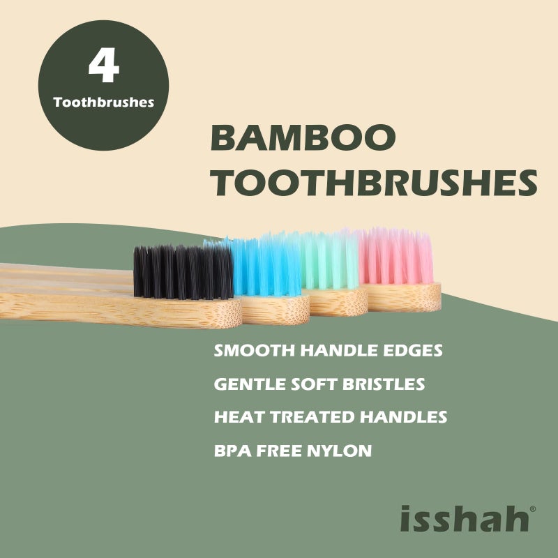 Isshah Kids Bamboo Toothbrushes Biodegradable Handle BPA Free Eco Friendly Children Size, Pack of 4 - Image 2